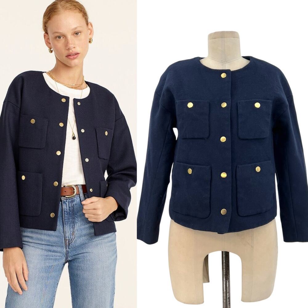 J. Crew Relaxed Lady Jacket‎ in Double Serge Wool Navy Blue Size 2